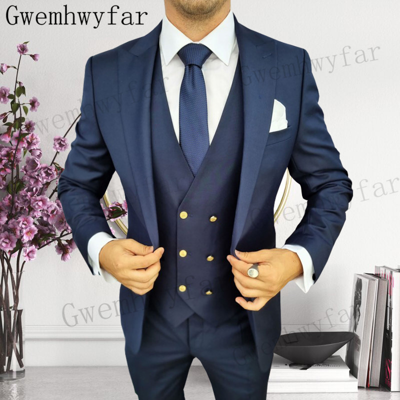 Men Formal Wear With Blazer - Gwenhwyfar Groomsmen Peaked Lapel Tuxedo Men