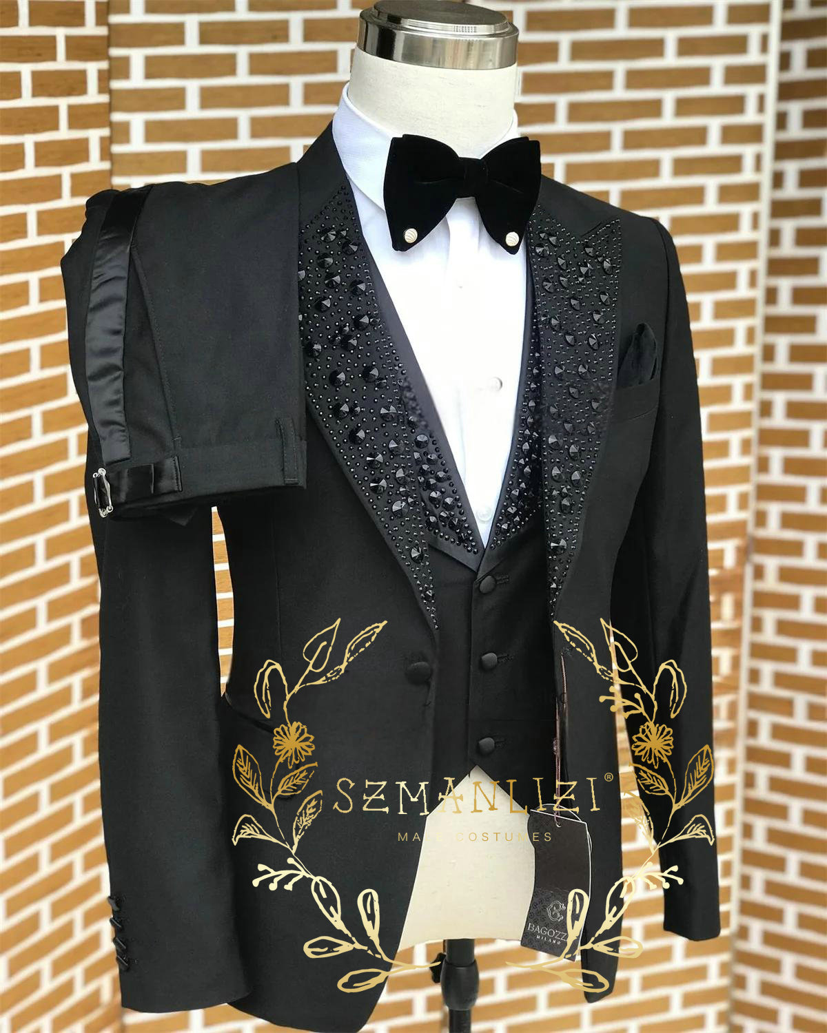 Men Formal Wear With Blazer - Black Men Suits Luxury Stone Crystal