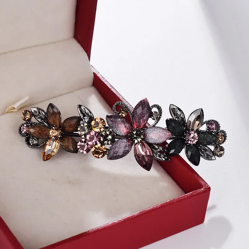 Tie Bar Clip - Elegant Rhinestone Glaze Flower Hair Clip