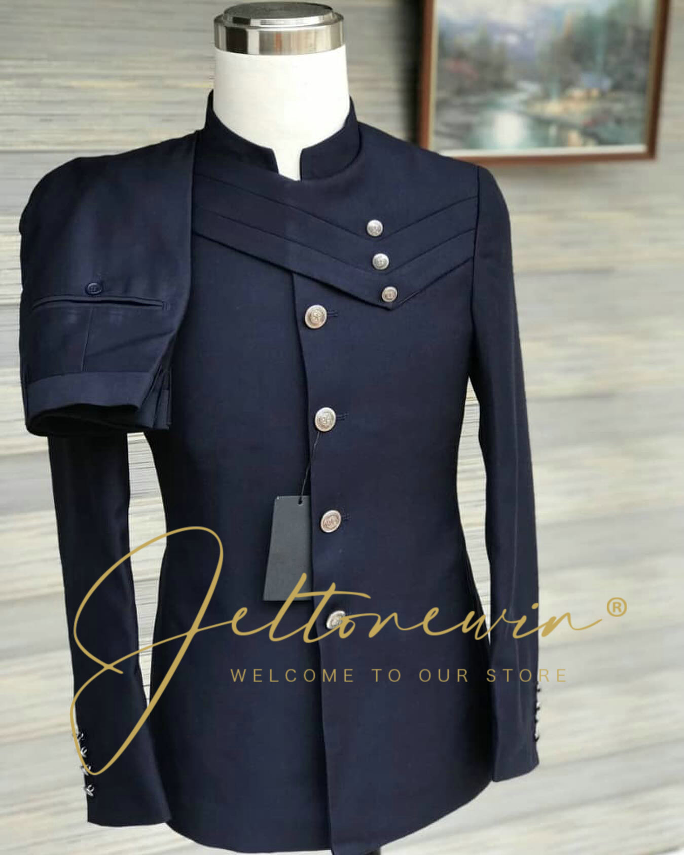Men Formal Wear Blue - Men's Navy Blue Suit Set with