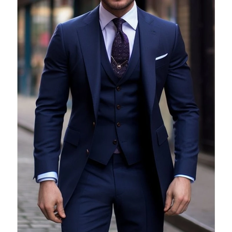 Men Formal Wear Blue - Navy Blue 3 Pieces Casual Male