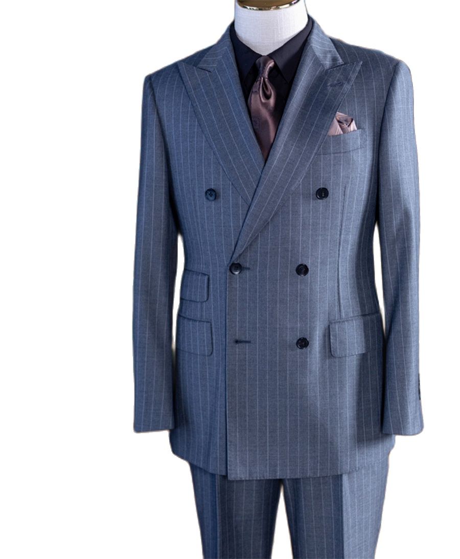 Men Formal Wear With Blazer - Grey Stripe Double Breast Classic Men's