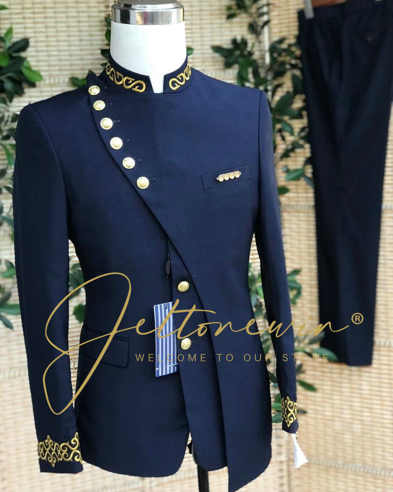Men's Navy Blue Suit Set with  - Men Formal Wear Blue recension och pris