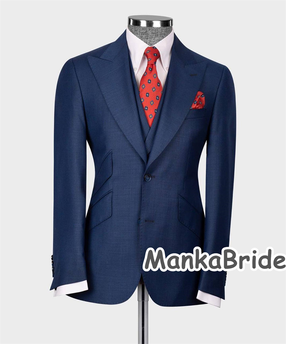 Elegant Navy Blue Classic Wedd - Men Formal Wear Blue recension och pris