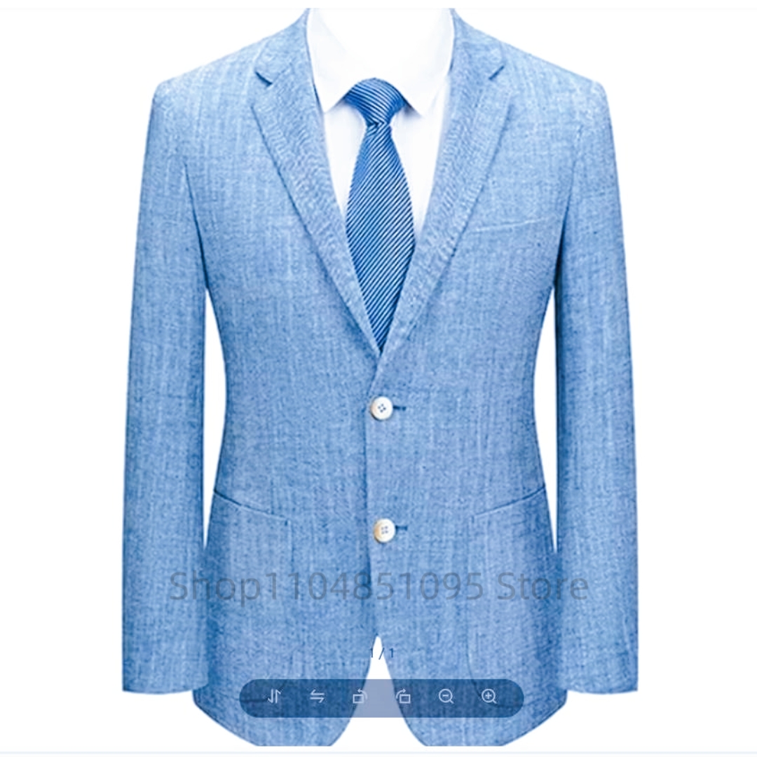 Men's Slim Fit Linen Suit Blaz - Men Formal Wear Blue recension och pris
