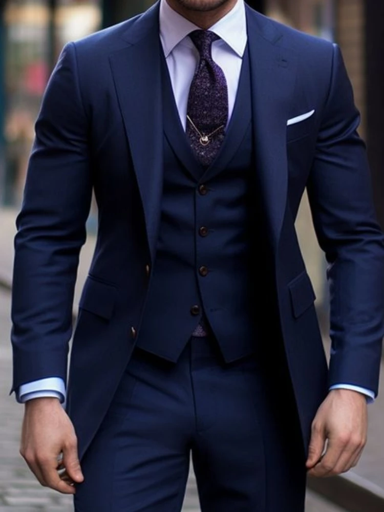 Navy Blue 3 Pieces Casual Male - Men Formal Wear Blue recension och pris
