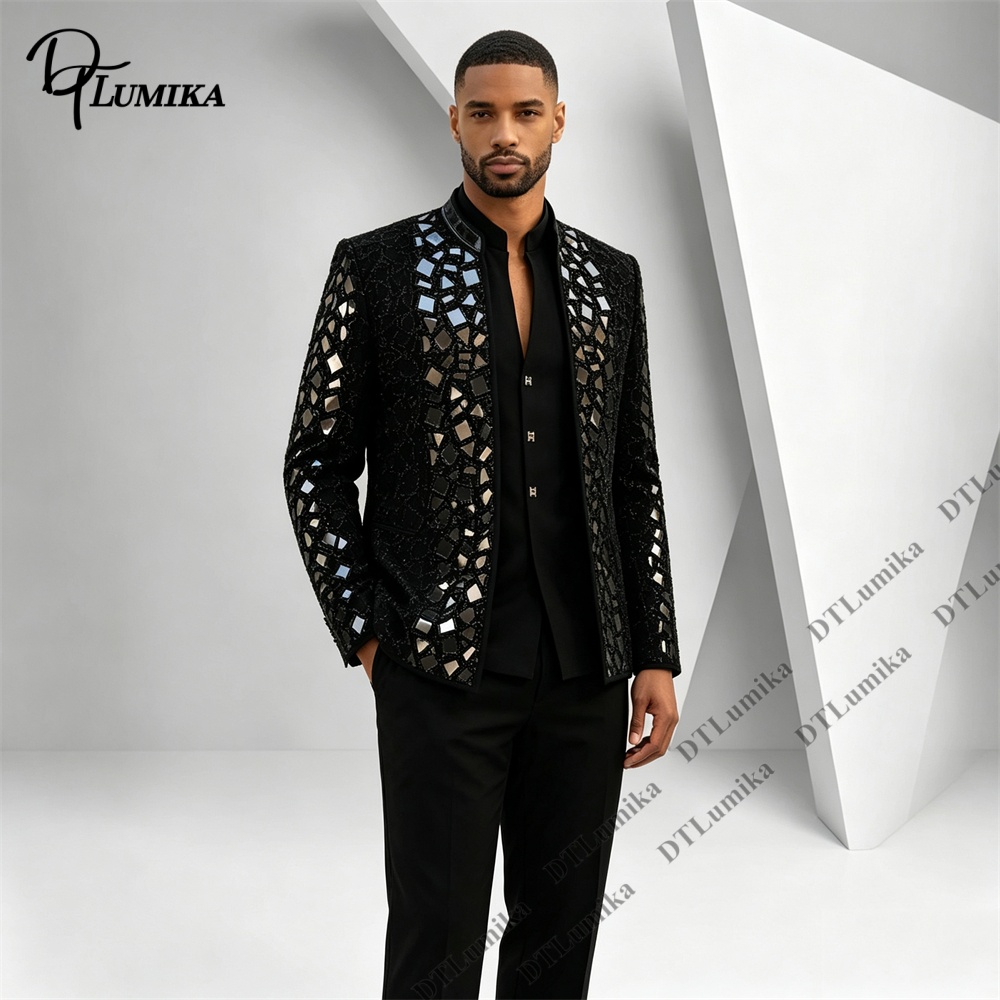 Men Black Mandarin Collar Suit - Men Formal Wear With Blazer recension och pris