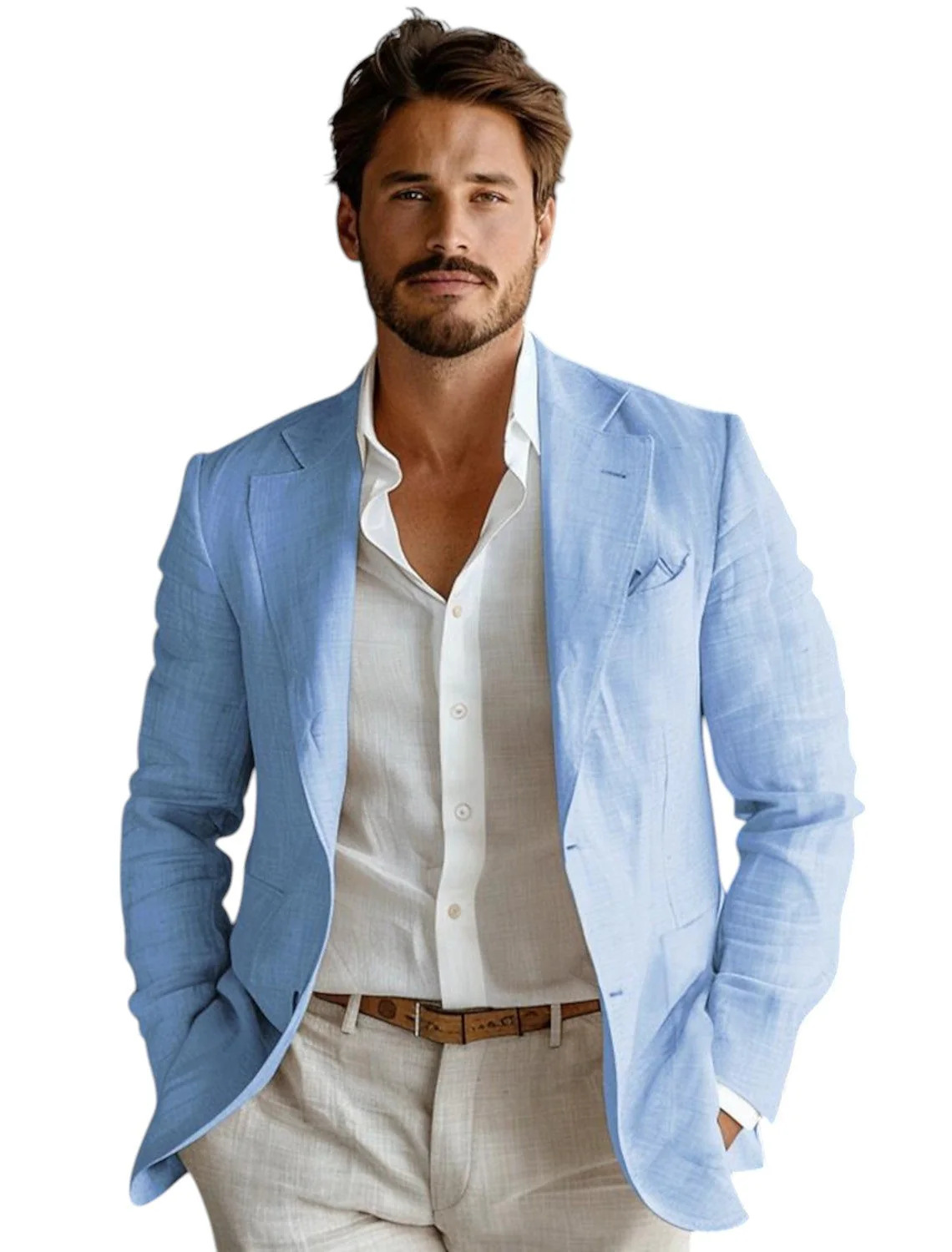 Blue Slim Fit Men's Linen Blaz - Men Formal Wear Blue recension och pris
