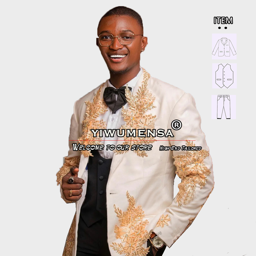 Customized 3 Pieces Suits Men  - Men Formal Wear With Blazer recension och pris