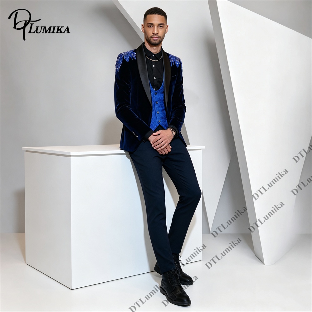 Peagent Men 3 Piece Velvet Sui - Men Formal Wear With Blazer recension och pris