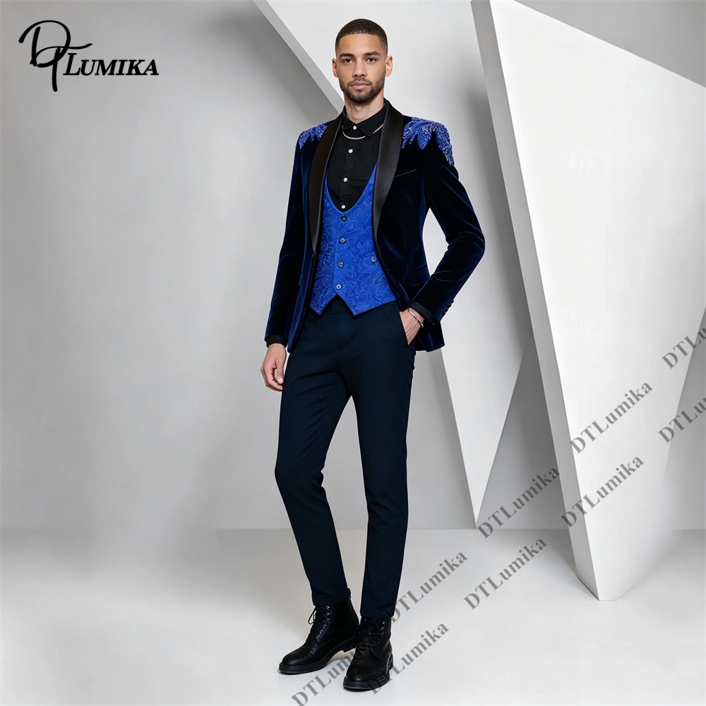 Peagent Men 3 Piece Velvet Sui - Men Formal Wear With Blazer recension och pris